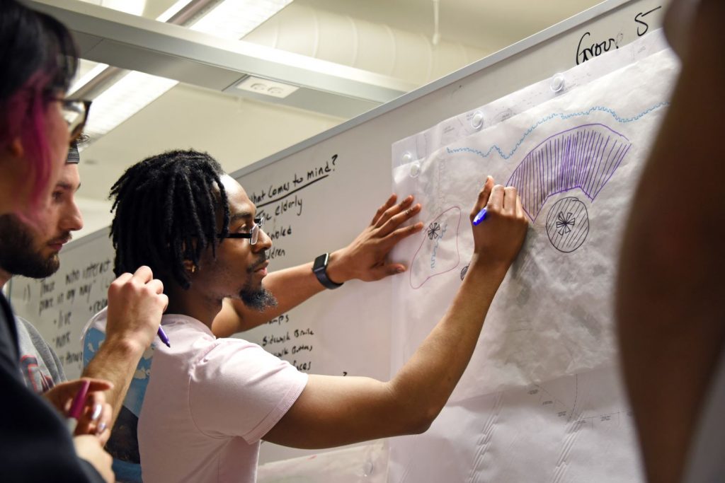 Students working on white board