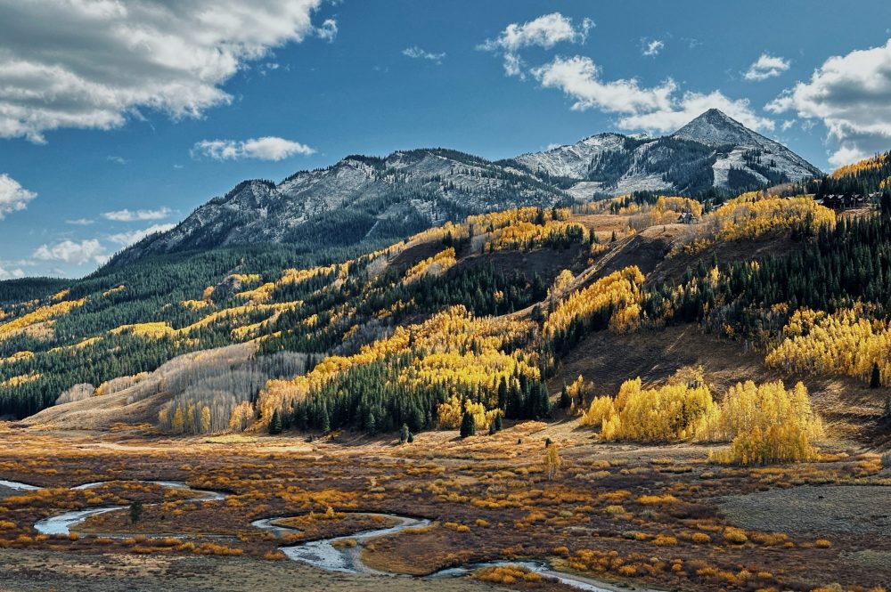 Mountains in the distance, wetlands in the foreground.