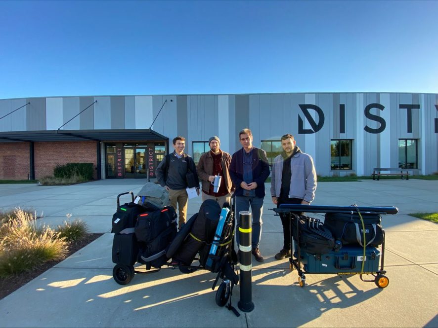 “Innovation in Connecticut" filming crew outside of a location shoot.