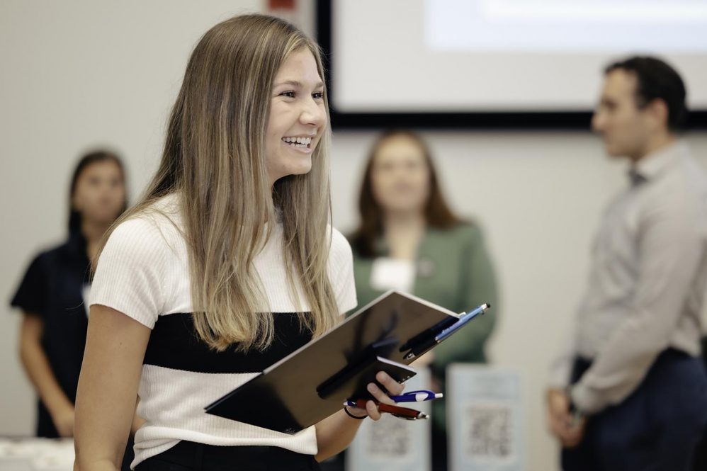 Senior Brianna Linehan, a marketing major, was eager to meet potential employers at the School of Business' 10th Business Career Expo on Wednesday. More than 50 top employers attended, all seeking new talent.