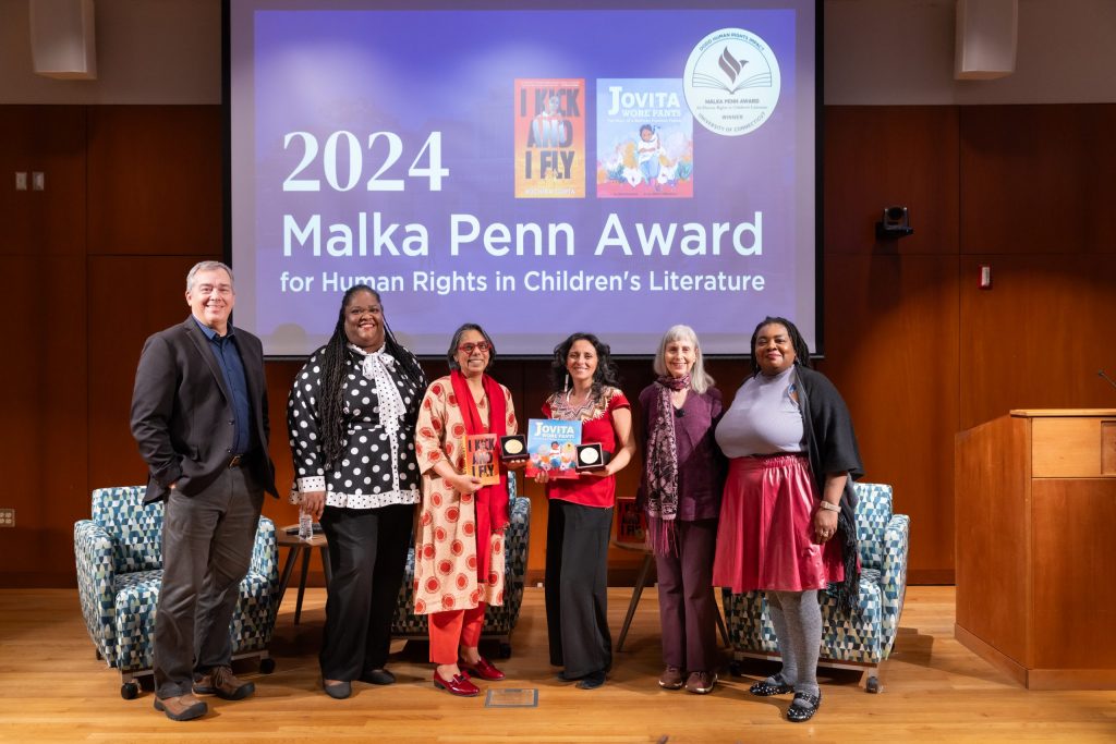 James Waller, Yvette Young, Ruchira Gupta, Aida Salazar, Michele Palmer, and Elise Delacruz at The Dodd Center for Human Rights