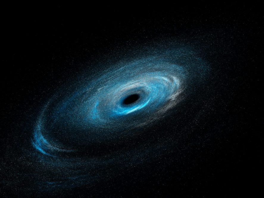 Spiral galaxy with stars and black hole, computer generated abstract background