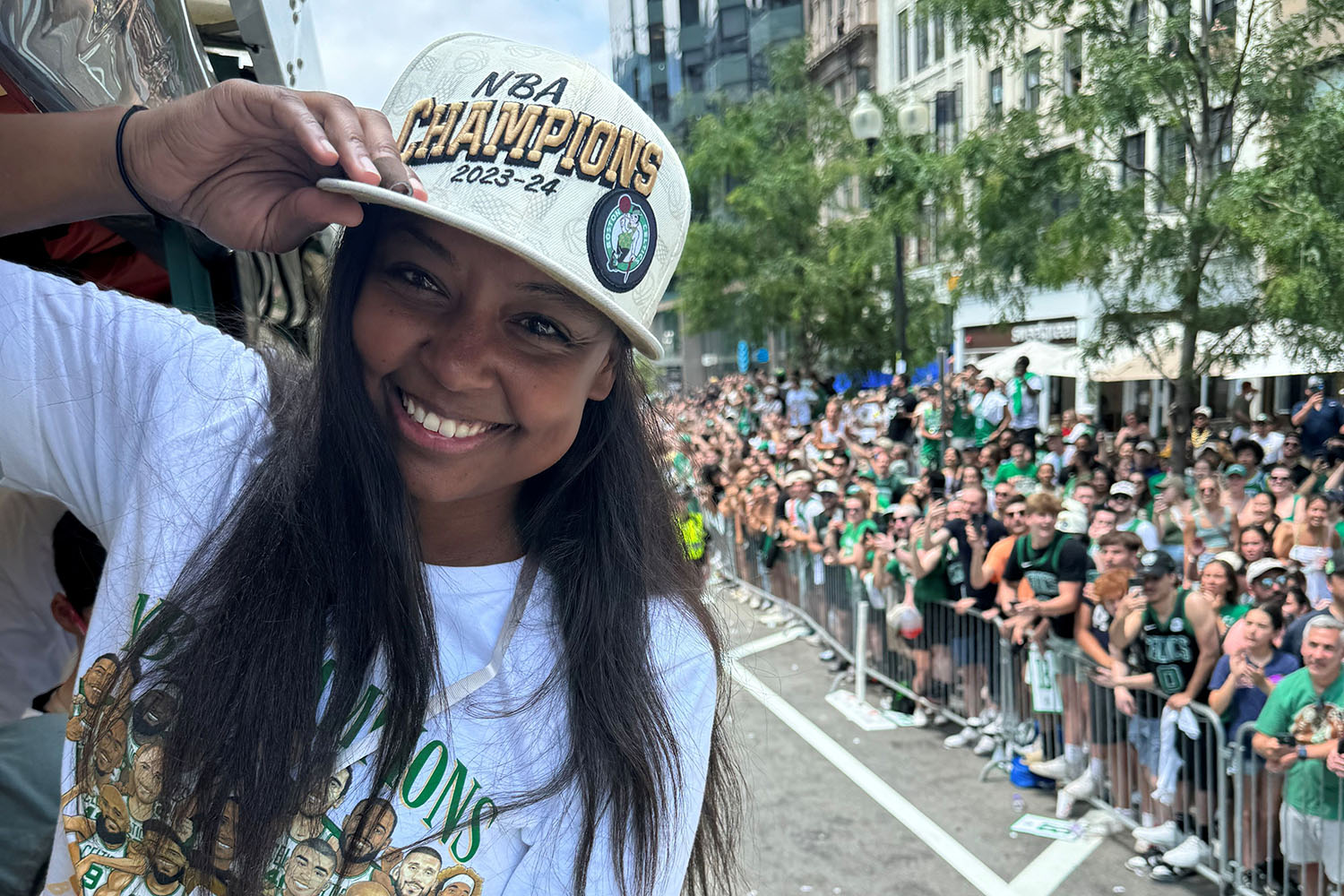 Taylor Kielpinski-Rogers ’12 (ED) at the Boston Celtics' championship parade in Boston in 2024