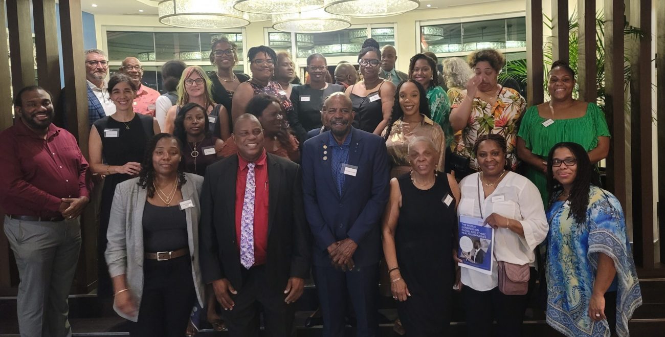 UConn's Dr. Cato T. Laurencin (center) with attendees at the welcoming reception for experts participating in The World Congress on Racial and Ethnic Health Disparities that convened for the first time ever in St. Lucia.