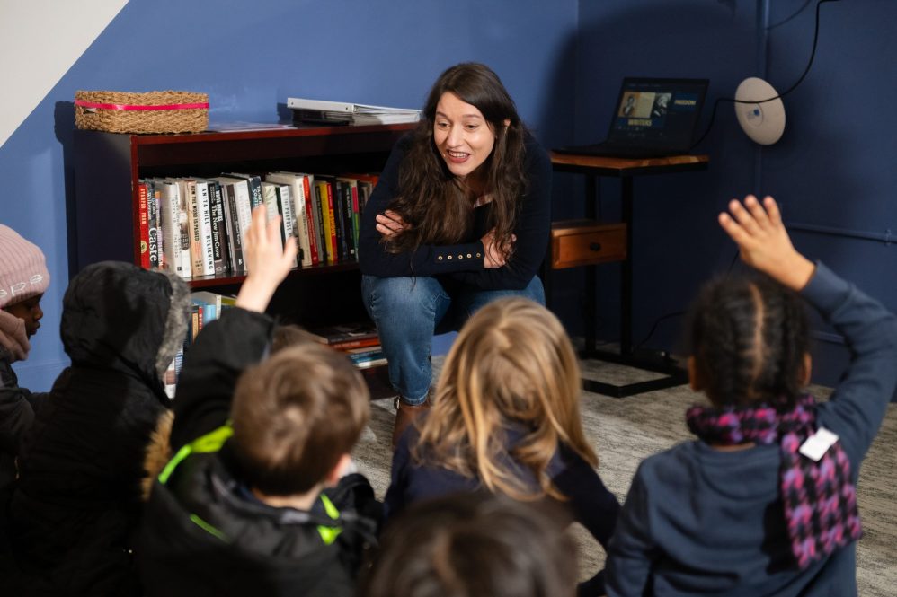 Anita Durkin, senior education coordinator at the Harriet Beecher Stowe Center, leads a program for elementary school students.