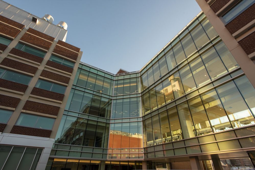 Sun setting behind the Gant Complex. Jan. 18, 2022. (Sean Flynn)